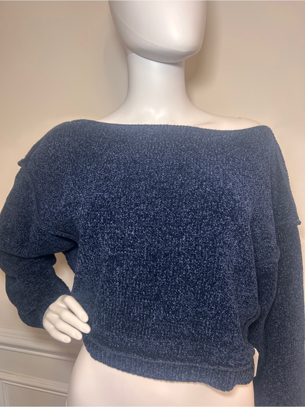 Altar'd State Navy Off-Shoulder Chenille Sweater, NEW